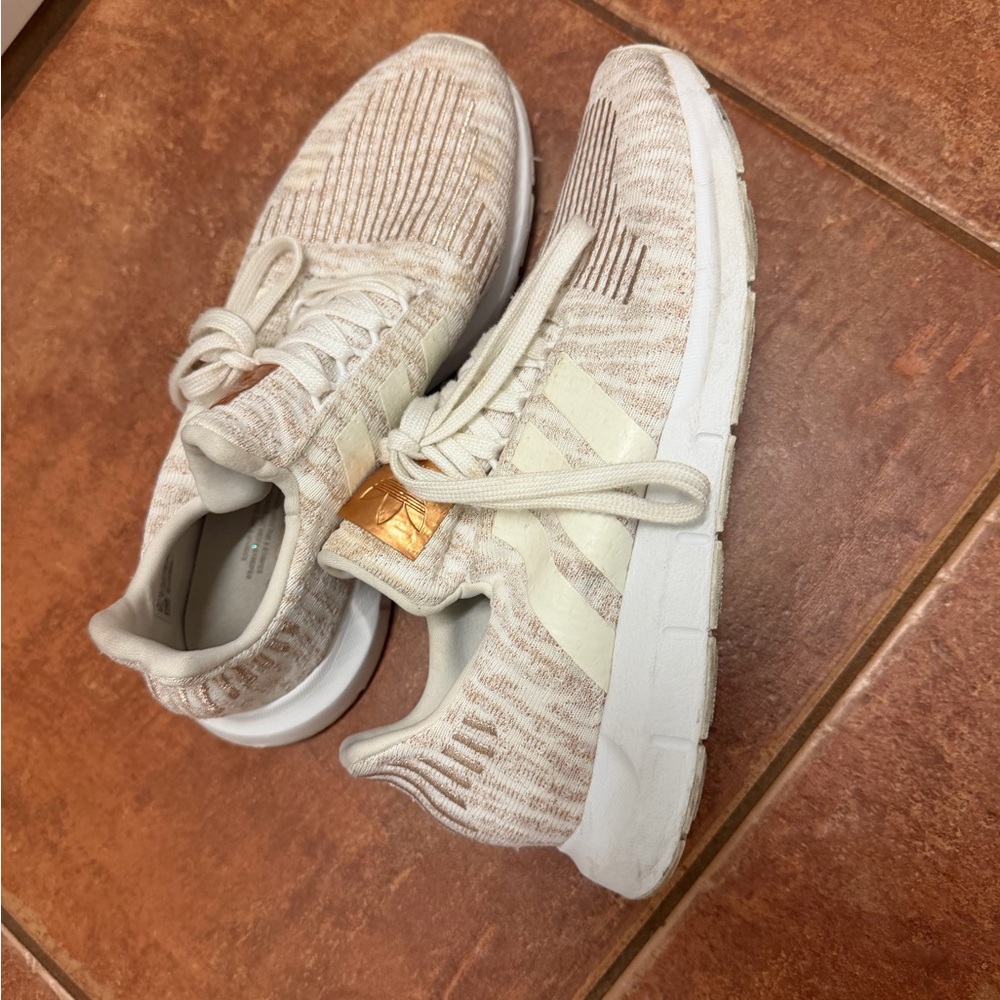 Adidas Women's Beige and White Sneakers
